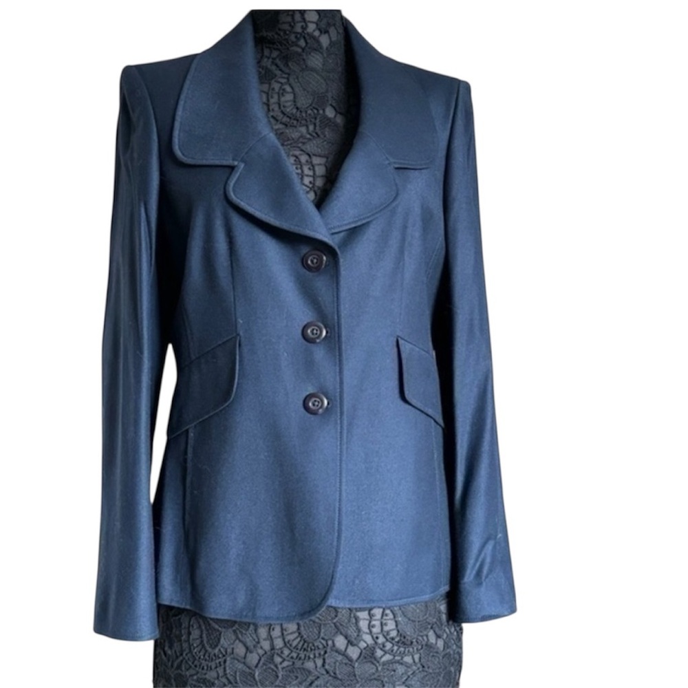 Vintage Ellen Tracy Navy Blue Wool Tailored Padded Shoulder Vintage Blazer 10